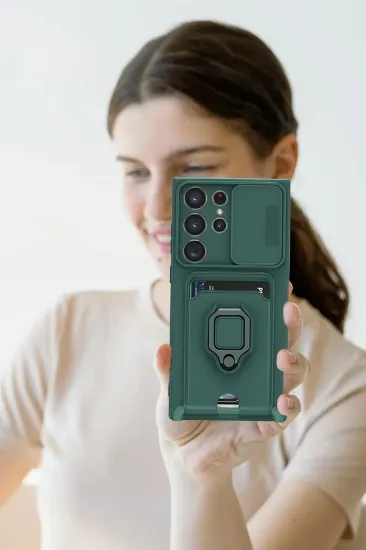 Newface Samsung Galaxy S25 Ultra Kılıf Zuma Kartvizitli Yüzüklü Silikon - Yeşil resmi
