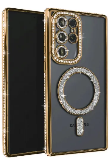 Newface Samsung Galaxy S25 Ultra Kılıf Joke Simli Magneticsafe Kılıf - Gold resmi