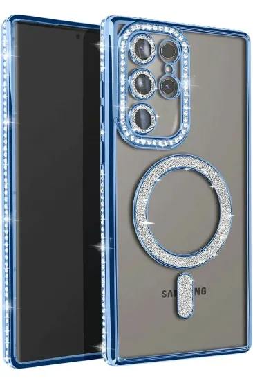 Newface Samsung Galaxy S25 Ultra Kılıf Joke Simli Magneticsafe Kılıf - Mavi resmi