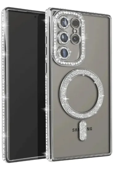 Newface Samsung Galaxy S25 Ultra Kılıf Joke Simli Magneticsafe Kılıf - Gümüş resmi