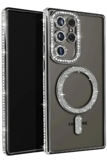 Newface Samsung Galaxy S25 Ultra Kılıf Joke Simli Magneticsafe Kılıf - Gri resmi