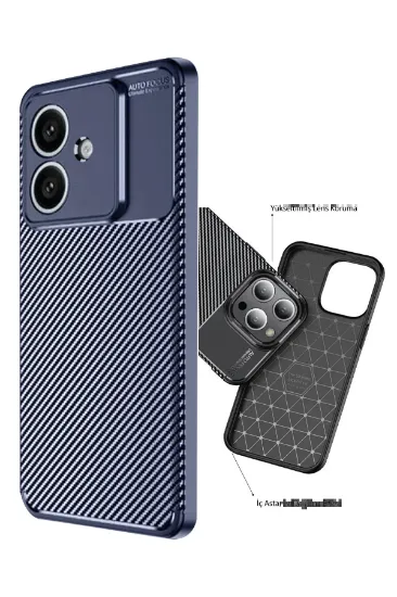 Newface Oppo A3 Kılıf Auto Focus Karbon Kapak - Lacivert resmi