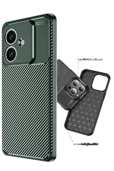 Newface Oppo A3 Kılıf Auto Focus Karbon Kapak - Koyu Yeşil resmi