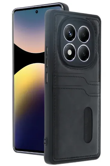 Newface Xiaomi Redmi Note 14 Pro 5G Kılıf Sara Kartvizitli Deri Kılıf - Siyah resmi