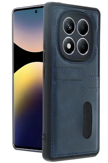 Newface Xiaomi Redmi Note 14 Pro 5G Kılıf Sara Kartvizitli Deri Kılıf - Lacivert resmi