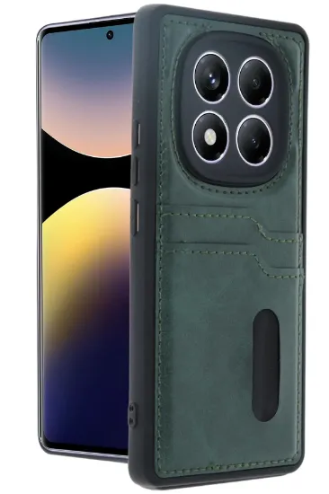 Newface Xiaomi Redmi Note 14 Pro 5G Kılıf Sara Kartvizitli Deri Kılıf - Koyu Yeşil resmi