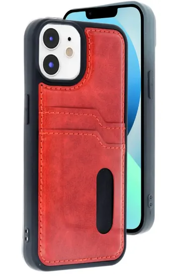 Newface iPhone 11 Kılıf Sara Kartvizitli Deri Kılıf - Kırmızı resmi