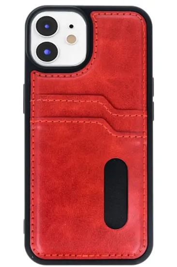 Newface iPhone 11 Kılıf Sara Kartvizitli Deri Kılıf - Kırmızı resmi