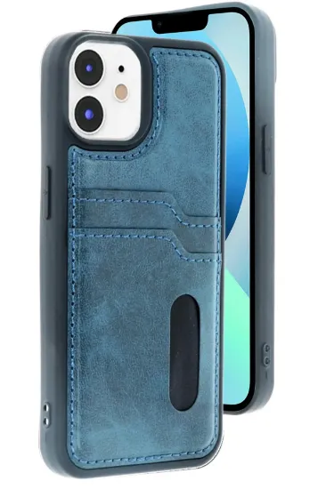 Newface iPhone 11 Kılıf Sara Kartvizitli Deri Kılıf - Lacivert resmi
