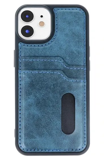 Newface iPhone 11 Kılıf Sara Kartvizitli Deri Kılıf - Lacivert resmi