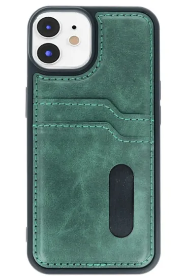Newface iPhone 11 Kılıf Sara Kartvizitli Deri Kılıf - Koyu Yeşil resmi