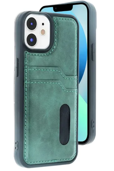 Newface iPhone 11 Kılıf Sara Kartvizitli Deri Kılıf - Koyu Yeşil resmi