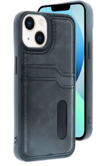 Newface iPhone 14 Kılıf Sara Kartvizitli Deri Kılıf - Siyah resmi