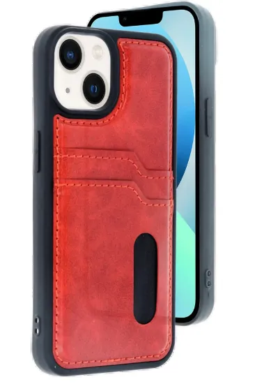 Newface iPhone 14 Kılıf Sara Kartvizitli Deri Kılıf - Kırmızı resmi
