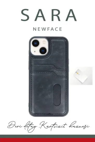 Newface iPhone 14 Kılıf Sara Kartvizitli Deri Kılıf - Taba resmi