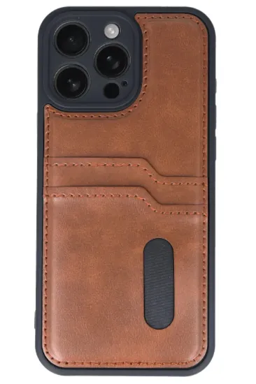 Newface iPhone 16 Pro Max Kılıf Sara Kartvizitli Deri Kılıf - Taba resmi