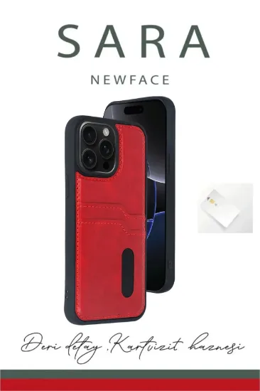 Newface iPhone 14 Pro Max Kılıf Sara Kartvizitli Deri Kılıf - Siyah resmi