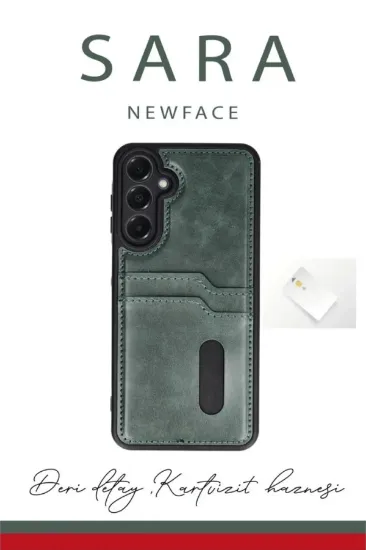 Newface Samsung Galaxy A35 5G Kılıf Sara Kartvizitli Deri Kılıf - Kırmızı resmi