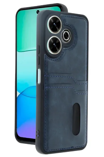 Newface Xiaomi Redmi 13 4G Kılıf Sara Kartvizitli Deri Kılıf - Lacivert resmi