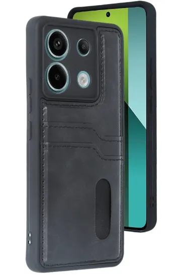 Newface Xiaomi Redmi Note 13 Pro 5G Kılıf Sara Kartvizitli Deri Kılıf - Siyah resmi