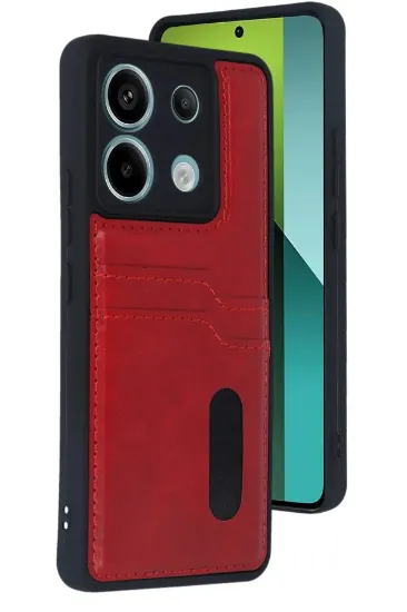 Newface Xiaomi Redmi Note 13 Pro 5G Kılıf Sara Kartvizitli Deri Kılıf - Kırmızı resmi
