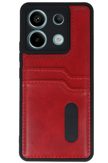 Newface Xiaomi Redmi Note 13 Pro 5G Kılıf Sara Kartvizitli Deri Kılıf - Kırmızı resmi