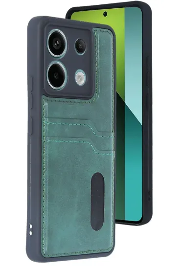 Newface Xiaomi Redmi Note 13 Pro 5G Kılıf Sara Kartvizitli Deri Kılıf - Koyu Yeşil resmi