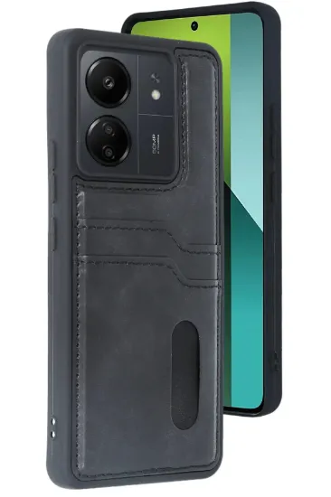 Newface Xiaomi Redmi 13C Kılıf Sara Kartvizitli Deri Kılıf - Siyah resmi