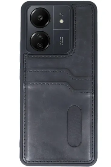 Newface Xiaomi Redmi 13C Kılıf Sara Kartvizitli Deri Kılıf - Siyah resmi