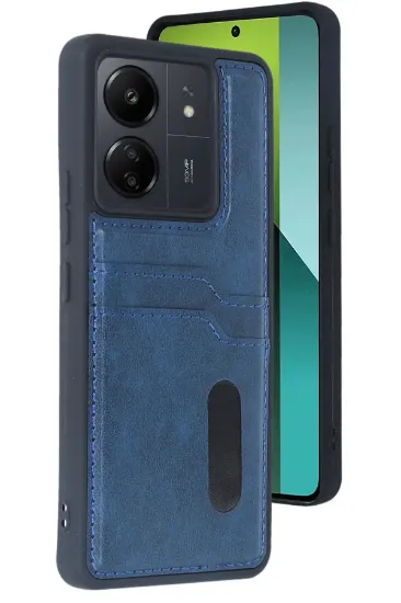 Newface Xiaomi Redmi 13C Kılıf Sara Kartvizitli Deri Kılıf - Lacivert resmi