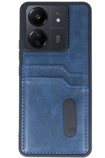 Newface Xiaomi Redmi 13C Kılıf Sara Kartvizitli Deri Kılıf - Lacivert resmi