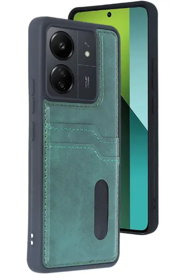 Newface Xiaomi Redmi 13C Kılıf Sara Kartvizitli Deri Kılıf - Koyu Yeşil resmi
