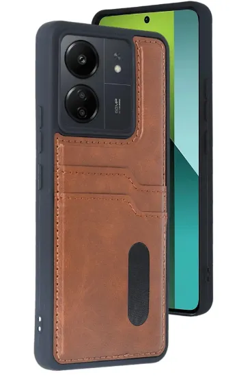 Newface Xiaomi Redmi 13C Kılıf Sara Kartvizitli Deri Kılıf - Taba resmi