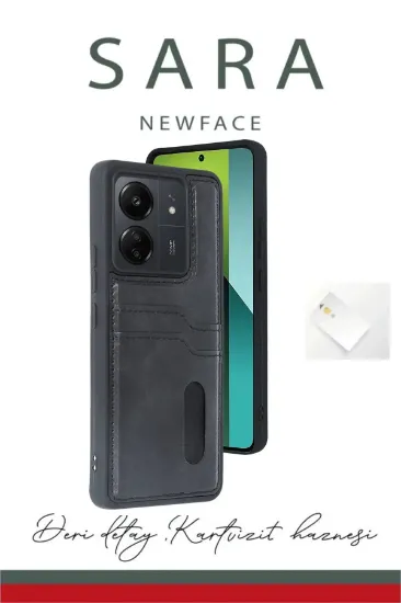 Newface Xiaomi Redmi 13C Kılıf Sara Kartvizitli Deri Kılıf - Taba resmi