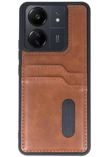 Newface Xiaomi Redmi 13C Kılıf Sara Kartvizitli Deri Kılıf - Taba resmi