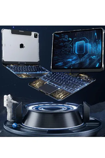 Newface JP11 iPad Pro 11 (2022) Kılıf Vales Dönen Ledli Klavyeli Tablet Kılıfı - Siyah resmi