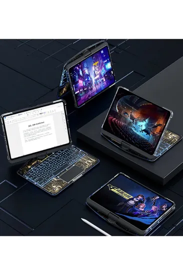 Newface JP12.9 iPad Pro 12.9 (2022) Kılıf Vales Dönen Ledli Klavyeli Tablet Kılıfı - Siyah resmi