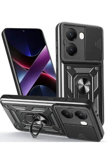 Newface Xiaomi Poco X7 Pro Kılıf Pars Lens Yüzüklü Silikon - Siyah resmi