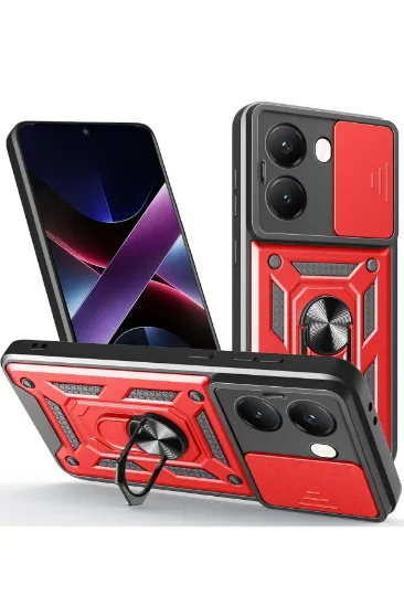Newface Xiaomi Poco X7 Pro Kılıf Pars Lens Yüzüklü Silikon - Kırmızı resmi