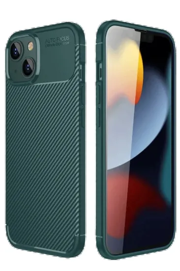 Newface iPhone 14 Kılıf Auto Focus Karbon Kapak - Koyu Yeşil resmi