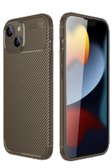 Newface iPhone 14 Kılıf Auto Focus Karbon Kapak - Kahverengi resmi