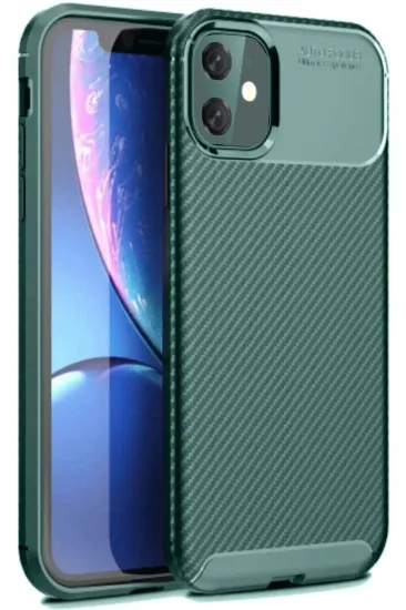 Newface iPhone 11 Kılıf Auto Focus Karbon Kapak - Koyu Yeşil resmi