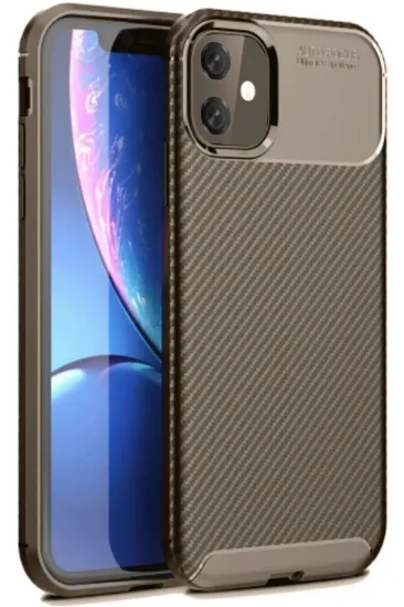 Newface iPhone 11 Kılıf Auto Focus Karbon Kapak - Kahverengi resmi