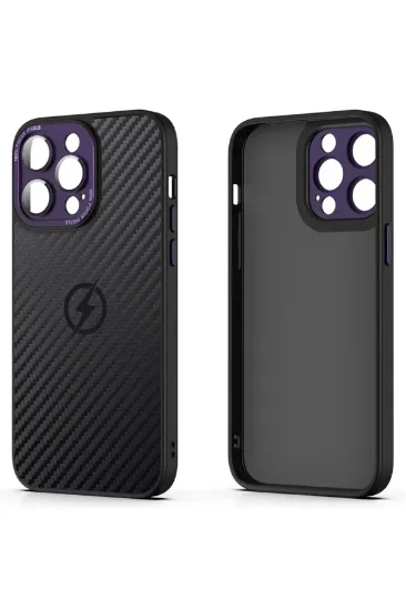 Newface iPhone 14 Pro Kılıf Harbon Magneticsafe Karbon Kapak - Derin Mor resmi