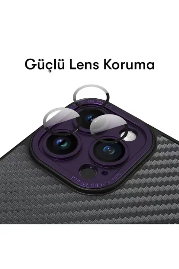 Newface iPhone 14 Pro Kılıf Harbon Magneticsafe Karbon Kapak - Derin Mor resmi