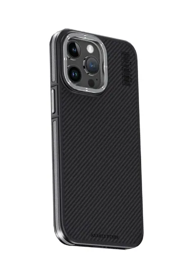 Joko iPhone 15 Pro Kılıf Aramid 600D Kevlar Karbon Fiber Magsafe Kapak - Gri resmi