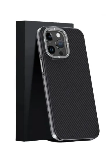 Joko iPhone 15 Pro Kılıf Aramid 600D Kevlar Karbon Fiber Magsafe Kapak - Gri resmi