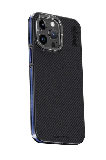 Joko iPhone 15 Pro Max Kılıf Aramid 600D Kevlar Karbon Fiber Magsafe Kapak - Lacivert resmi