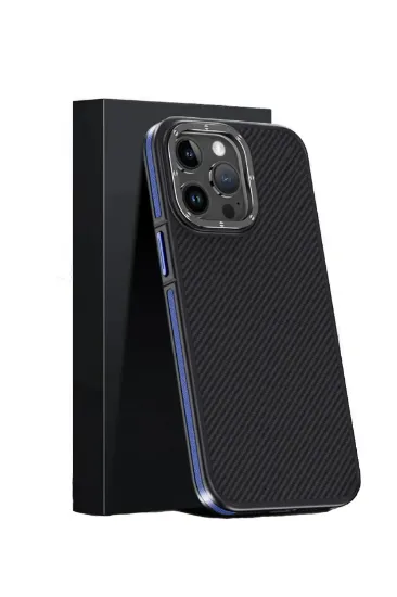 Joko iPhone 15 Pro Max Kılıf Aramid 600D Kevlar Karbon Fiber Magsafe Kapak - Lacivert resmi
