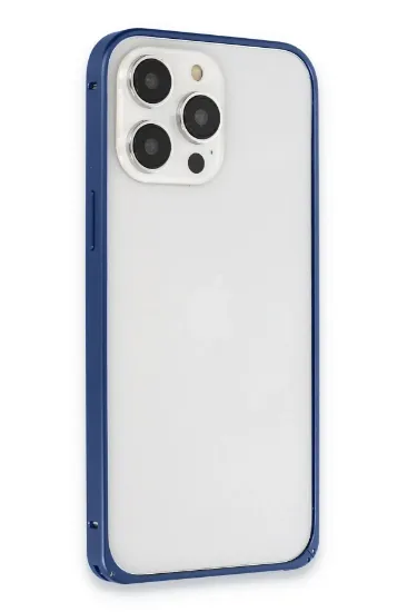 Joko iPhone 15 Pro Metal Bumper Mat Kapak - Lacivert resmi